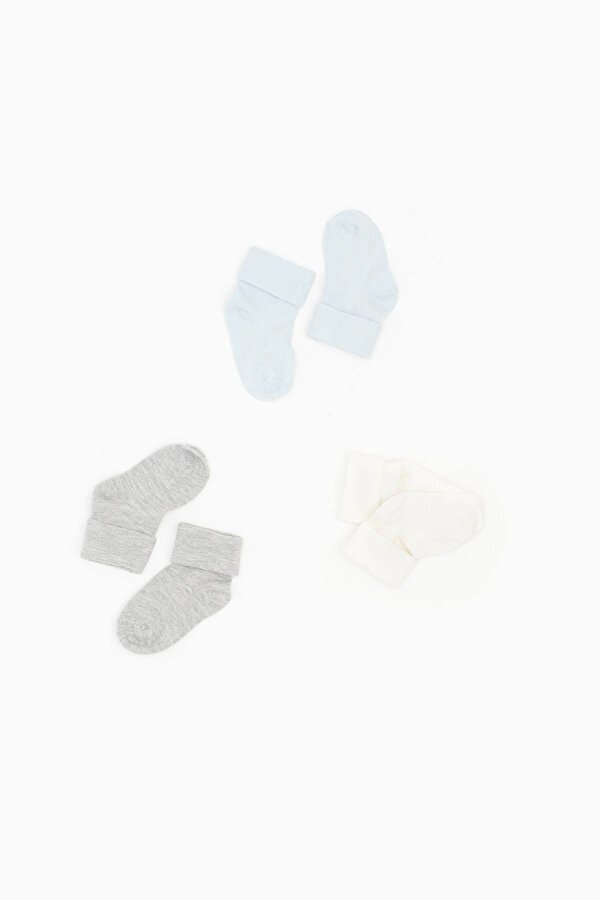 Resim Erkek Bebek Gri Ekru Mavi Çorap