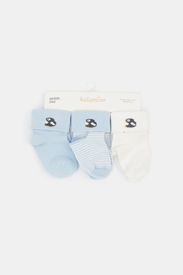 Resim Erkek Bebek Mavi 3lü Çorap