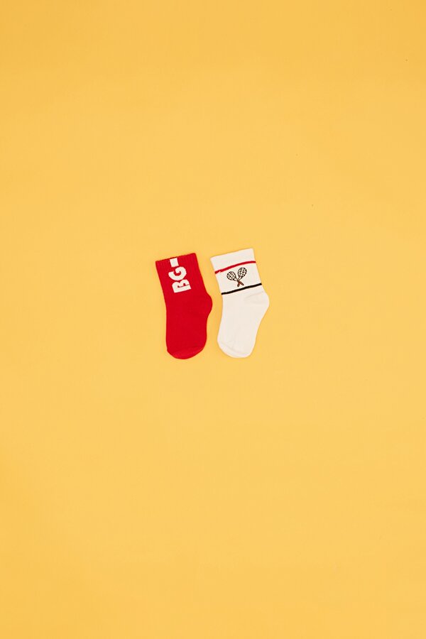 Resim Erkek Bebek Kırmızı 2li Çorap