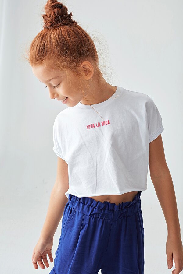 Resim Kız Çocuk Beyaz Crop T-Shirt