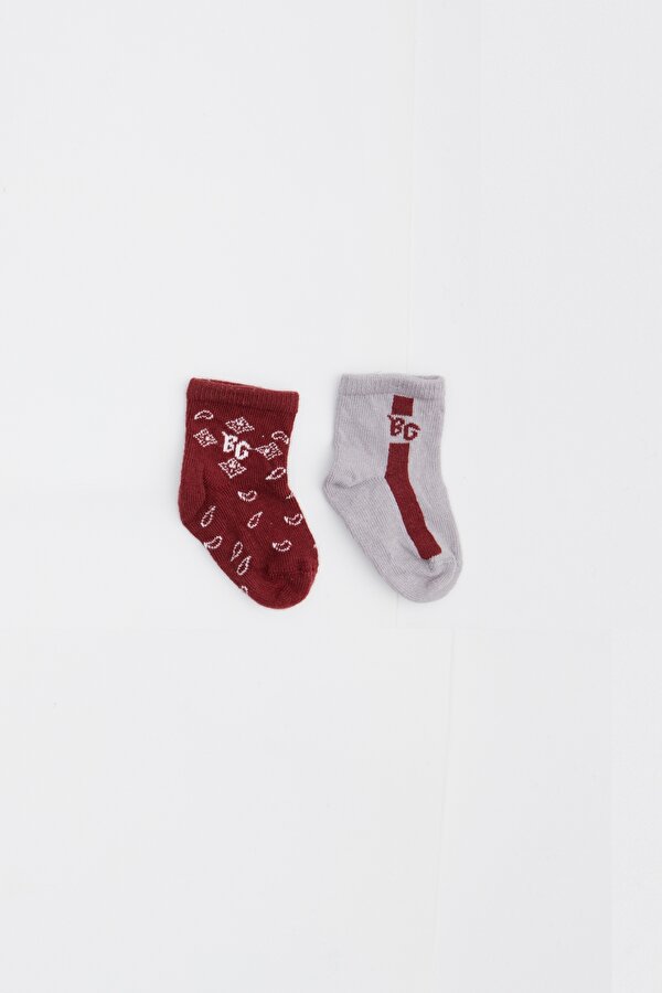 Resim Erkek Bebek Bordo 2li Çorap