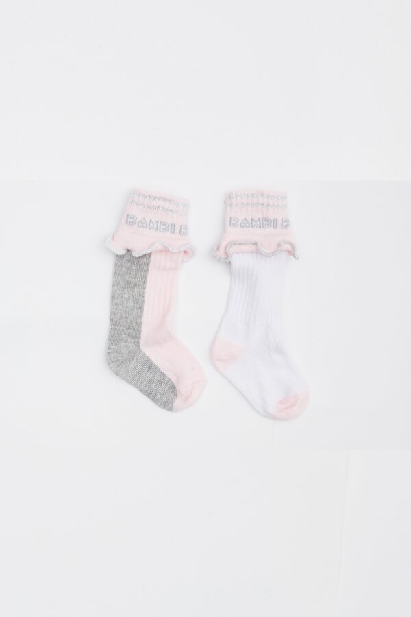 Resim Kız Bebek Pembe 2li Çorap