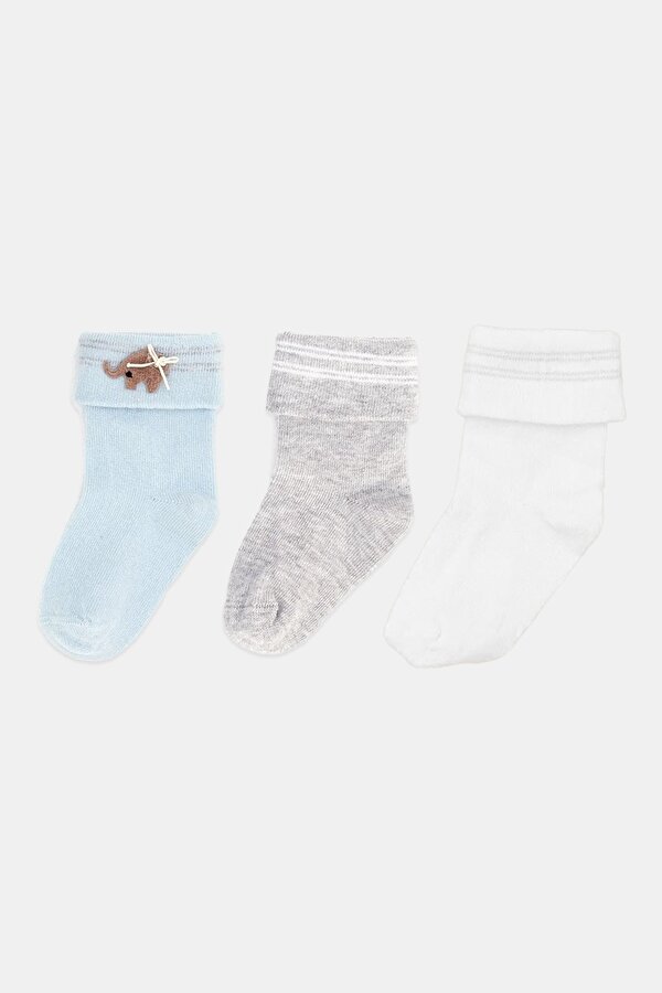 Resim Erkek Bebek Beyaz-Mavi-Gri Çorap